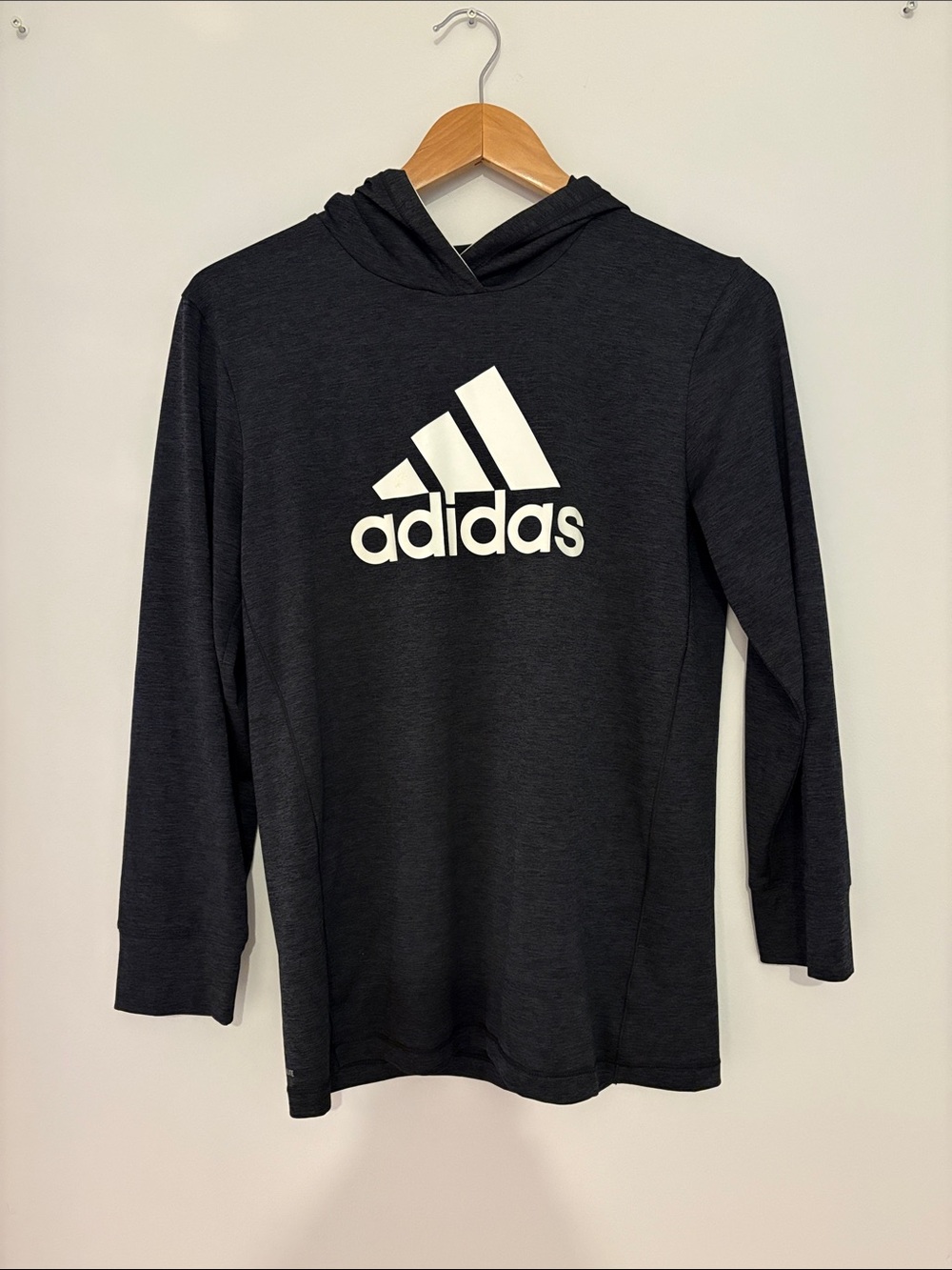 adidas Black Hooded Long-Sleeve Top with White Logo